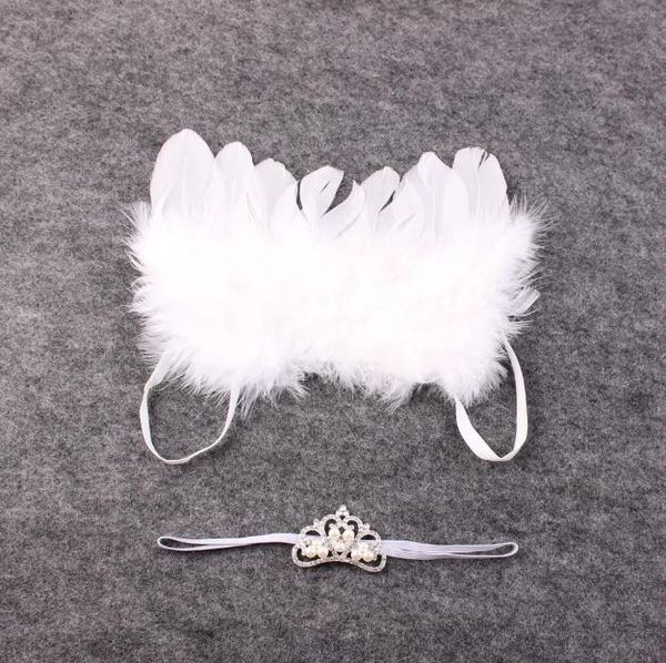 1-го девочка белый пернатый ангел крылья тонкие эластичные волосы полоса жемчуга корона аксессуары для волос идеальный новорожденный / родильный фото