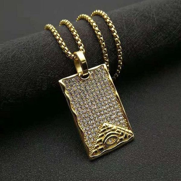 

pendant necklaces stainless steel hip-hop pyramid with rectangular necklace, Silver