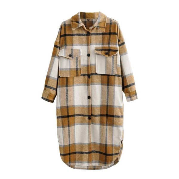 

women's jackets european american style retro casual plaid loose long coat jacket women autumn winter fashion warm overcoat outwear, Black;brown