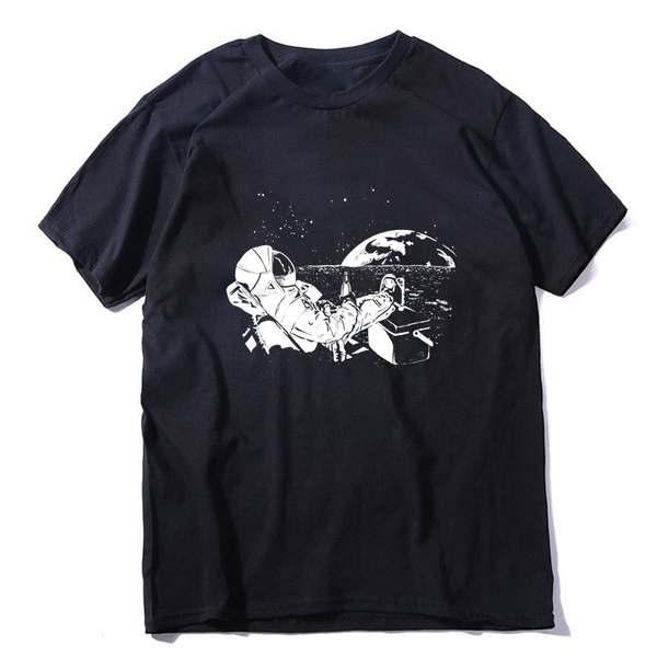

100% cotton space men print t shirt casual tshirt loose short sleeve t-shirt male tee shirts men's t-shirts, White;black