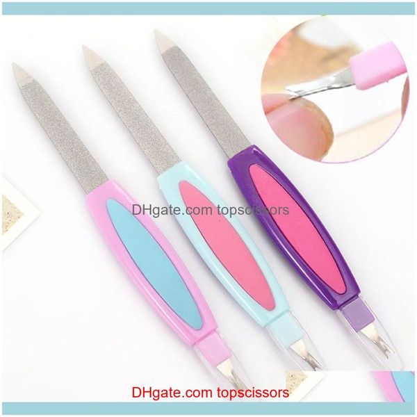 Ferramentas de arquivos Health BeautyDouble Head de uso duplo a￧o inoxid￡vel Arquivo Dead Skin Fork Manicure Care Buffer Salon Art Tips Cuticle Trimmer