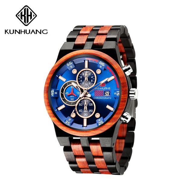 

wristwatches mens watch wooden red sandalwood relogio masculino luxury chronograph military watches anniversary male clock reloj hombre, Slivery;brown