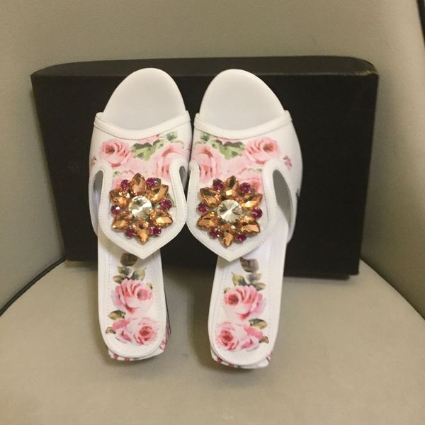 

sandals est flower printed chunky deep toe crystal high heel slipper sell women shoes summer v0vj, Black