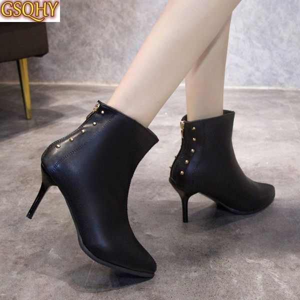 

boots women's high-heeled willow stud women 2021 autumn pointed toe stiletto, Black