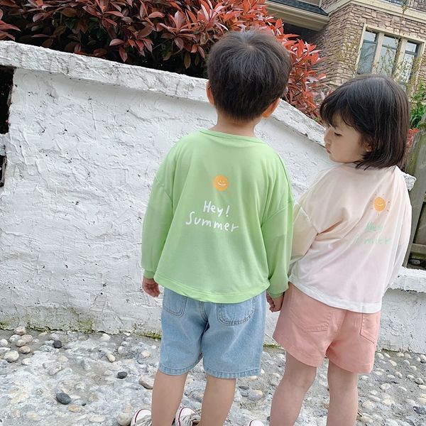Meninos de Verão Meninas Fino Dos Desenhos Animados Macios Impresso Sun-Protective Coats Estilo Coreano 3 Cores Casuais Casuais 210508