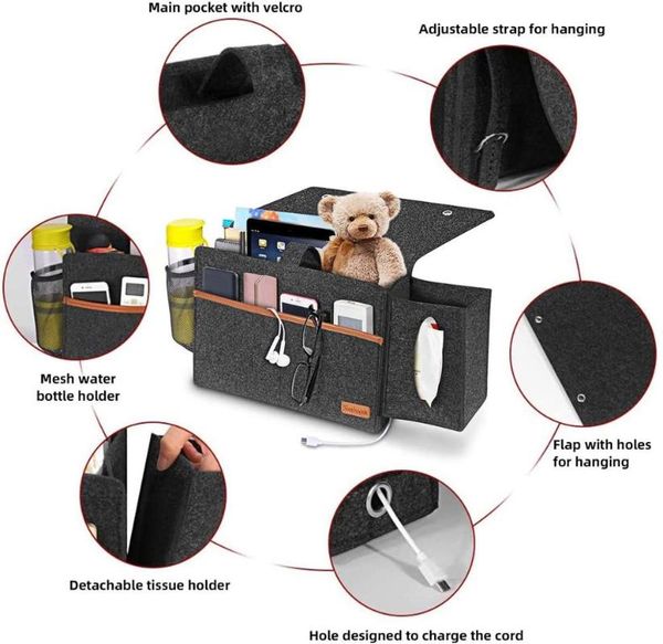 

storage bags felt hanging bed organizer bag with tissue box water bottle pocket chargerfor home college dorm sofa desk bunk