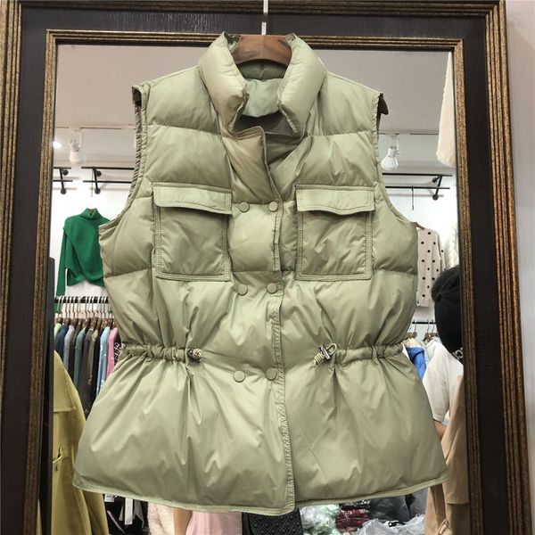 

winter women's waist sleeveless warm jacket style down sweater vest, Black