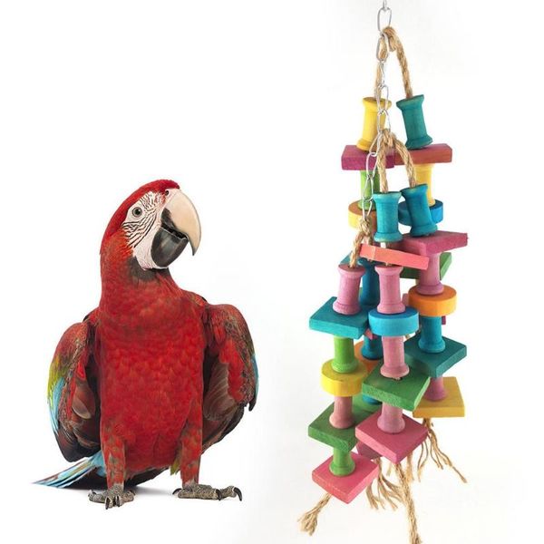 

other bird supplies 1pc wooden blocks chew toys parrot building block bite-resistant rope hanging cage swing pet chewing toy products