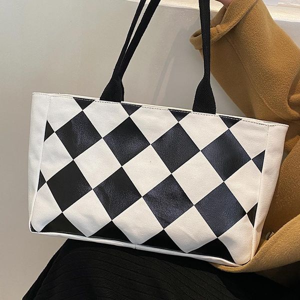 

evening bags large capacity canvas shoulder for women 2021 luxury lozenge designer handbags big casual classic lattice ladies tote bag