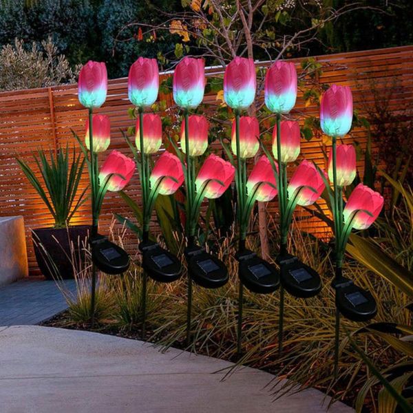 

2pcs led solar light simulation tulip lawn stake lamps outdoor garden decoration bollard stick lights