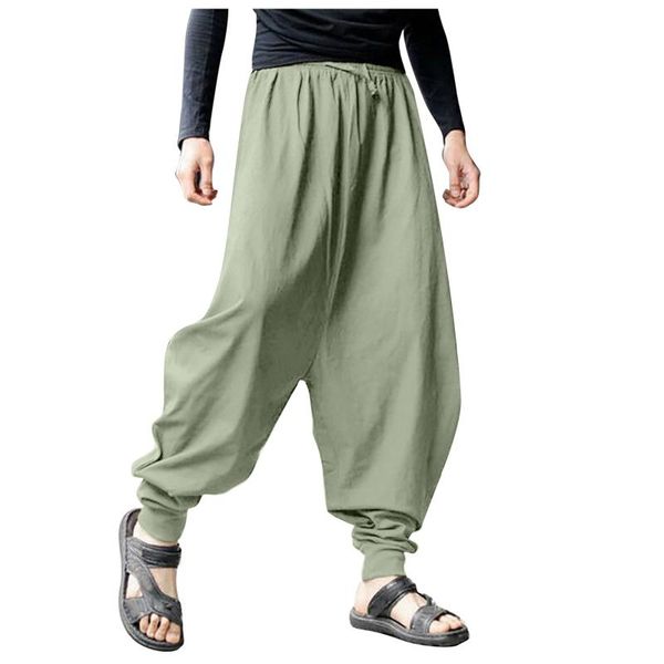 

men's pants cotton linen wide leg summer loose casual fitness bloomers trousers plus size clothing m-3xl pentalon homme, Black