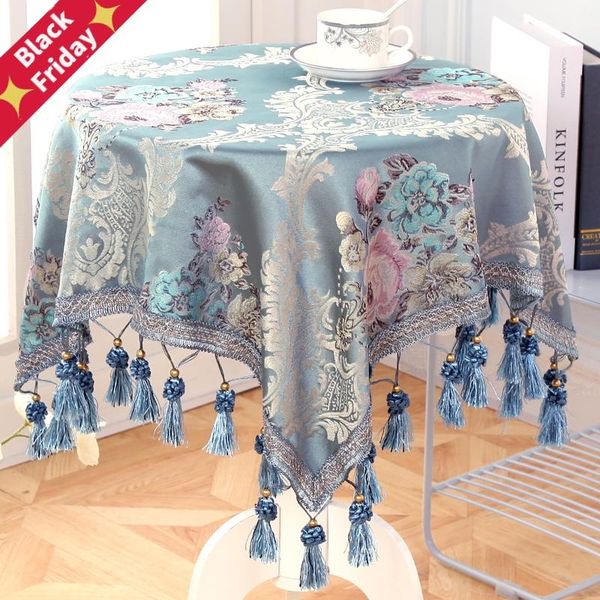 

luxury european style round/square tablecloth with tassel embrodered table cover for wedding decor christmas round cloth