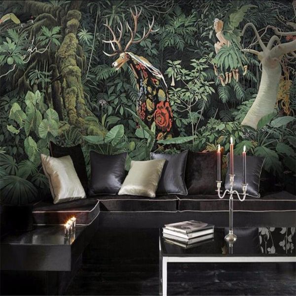 

milofi custom 3d wallpaper mural hand-painted giraffe jungle tropical rainforest large cafe lounge personalized wallpapers
