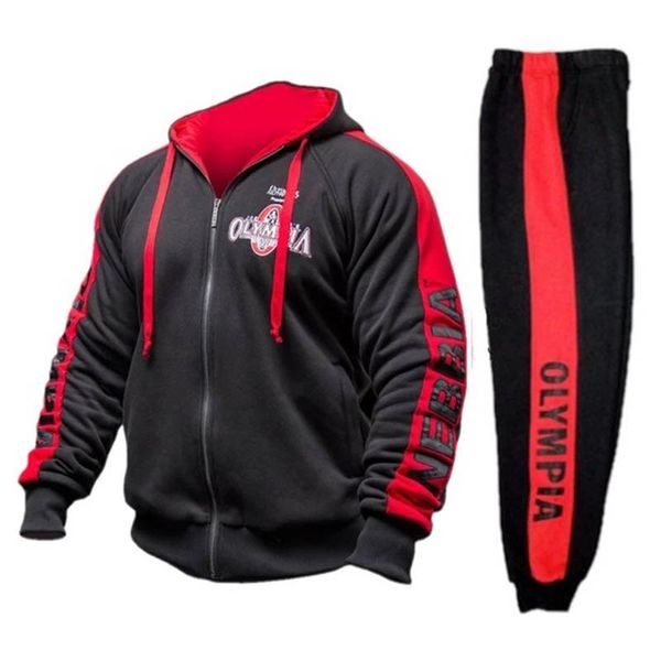 

men's hoodies & sweatshirts 2021 olympia mens zipper fashion casual male gyms fitness bodybuilding cotton sweatshirt sportswear brand c, Black