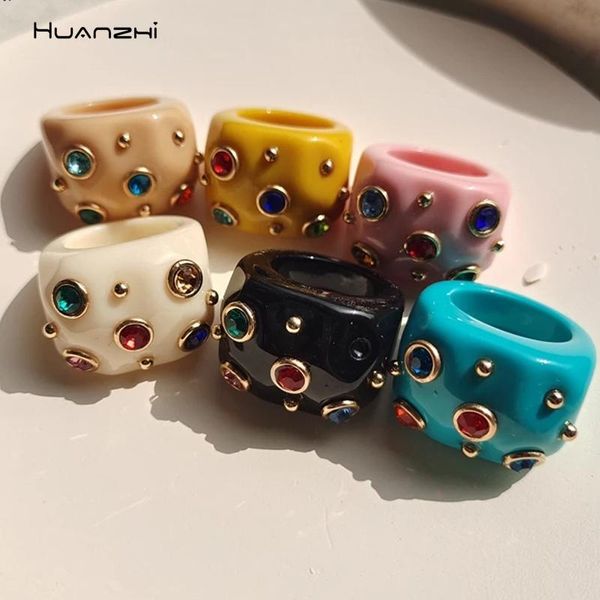 

cluster rings huanzhi 2021 colorful rhinestone zircon resin acrylic geometry for women girls travel jewelry gifts, Golden;silver