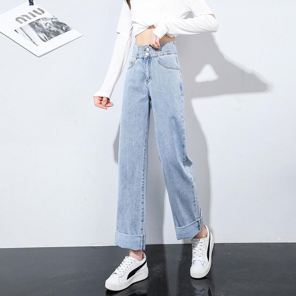 

women's jeans real s light blue wide leg high waist casual autumn denim