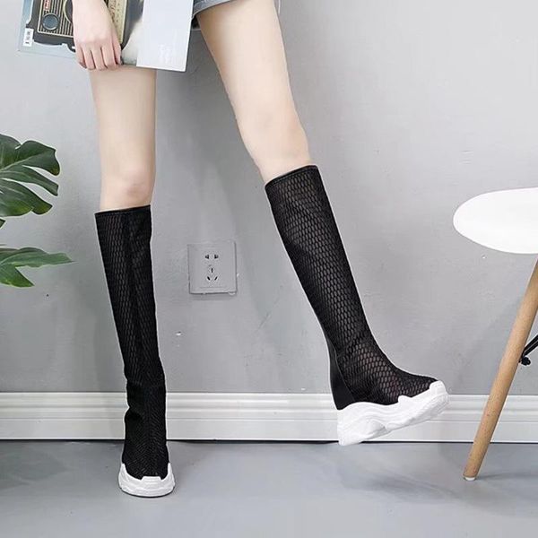 

boots summer 2021 roman-style fashion all-match hollow, breathable, thick-soled, high-ceilinged, netted, cool, Black