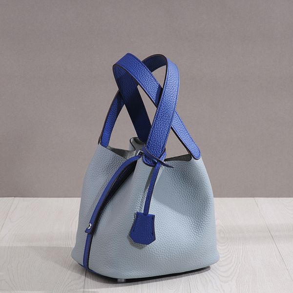 

75% off luxury handbag 2021 summer new litchi grain head leather bucket cabbage blue bag fzg6
