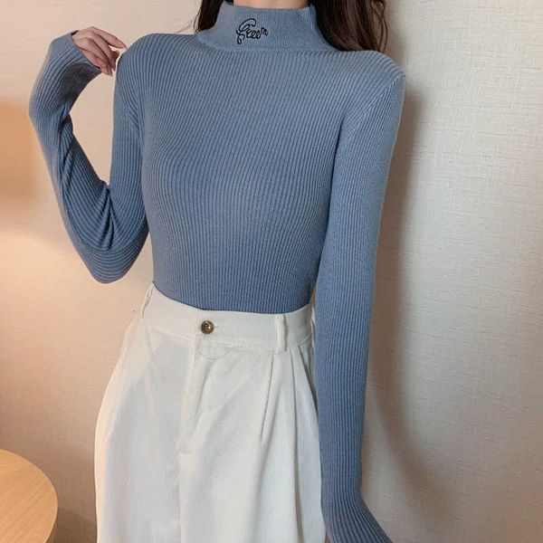 

women's sweaters autumn winter basic solid knit jumpers slim long sleeve woman's sweater letter half neck ladies pullovers for wom, White;black