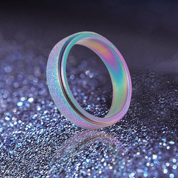 

cluster rings women's stainless steel spinner ring sand blast finish comfort size 6-13 anillo giratorio simple de acero titanio 3.24, Golden;silver