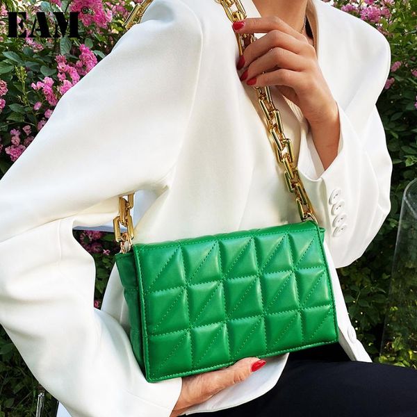 

evening bags [eam] women diamond metal chains pu leather flap personality all-match crossbody shoulder bag fashion tide 2021 18a3692