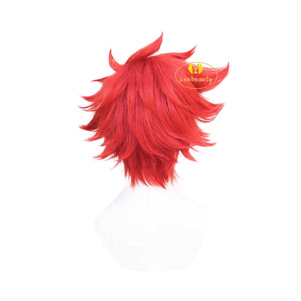 Anime SK8 O Infinito Reki Kyan Cosplay Peruca Vermelho Spiky Hair SK Curto Fibra Resistente ao Calor + Cap Unisex Party Adulto Y0913