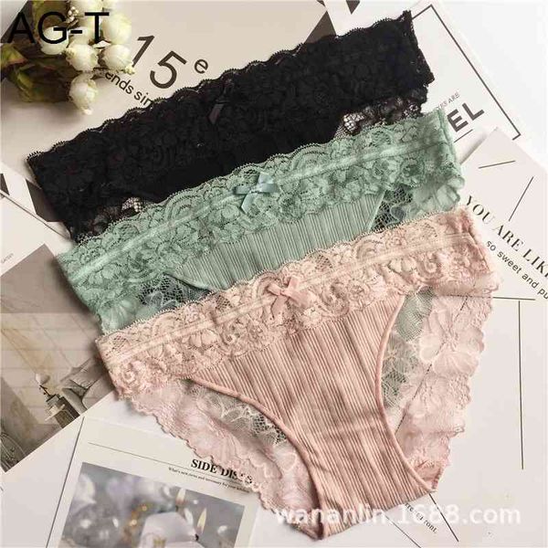 

ppw003 summer new pink play women's underwear pure cotton low waist triangle pit lace ee, Black;pink