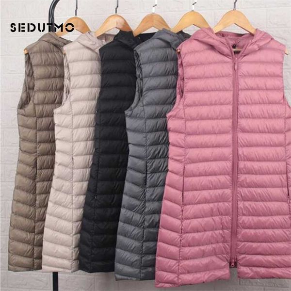 

sedutmo winter womens down coat long hooded vest ultra light waistcoat autumn slim jacket parkas ed915 211118, Black