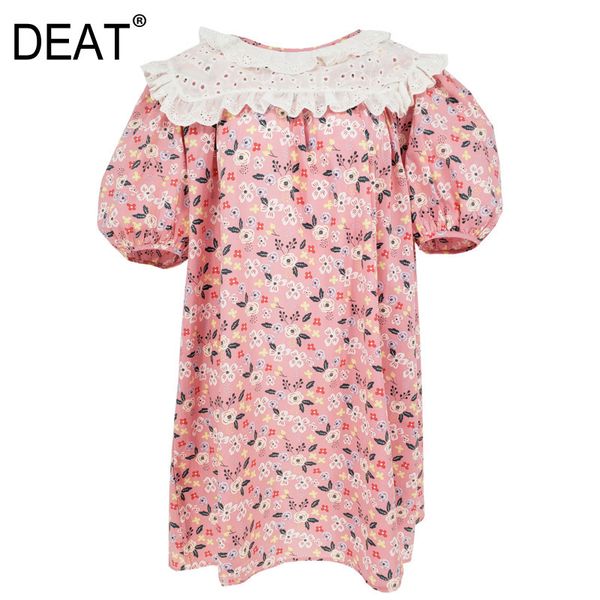 

summer fashion women clothes short lantern sleeves lace patchwork printed pullover loose dress wr15211l 210421, Black;gray