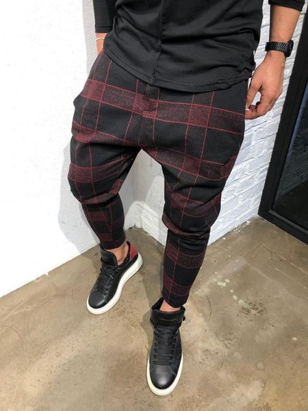 

men's pants 2021 spring fashion plaid printed pencil retro mid-waist buttons summer casual trousers streetwear, Black