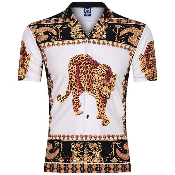 

men's shirts shirt print 2021 loose short sleeve leopard pattern, White;black