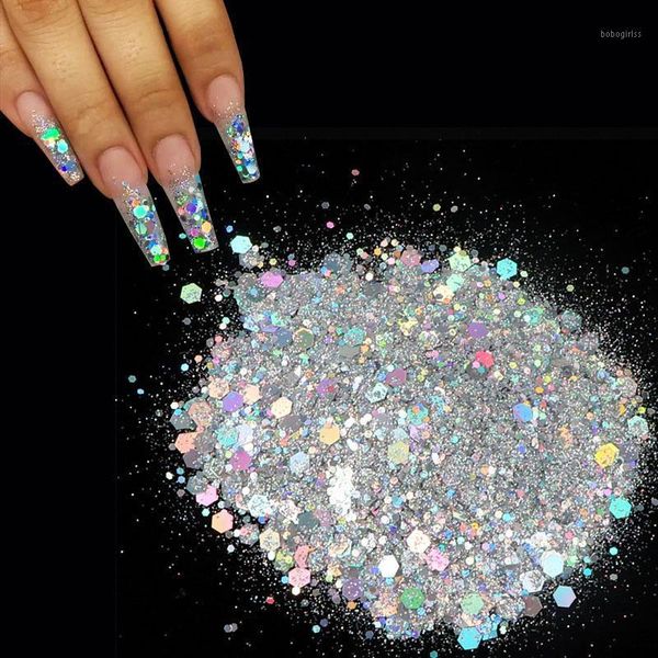 

big bag nail sequins hexagon hybrid laser sequin glitter diy decoration salon supplies tools1, Silver;gold