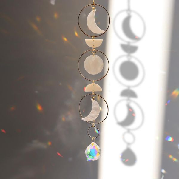 

garden decorations metal crystal moon ring semicircle pendant colorful sun catcher ornament for home car hanging decoration suncatcher craft