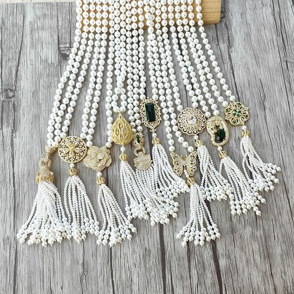 

4pcs handmade golden charm pendant zircon cz micro pave connector, shell pearl beads chain tassels women jewelry necklace chains, Silver