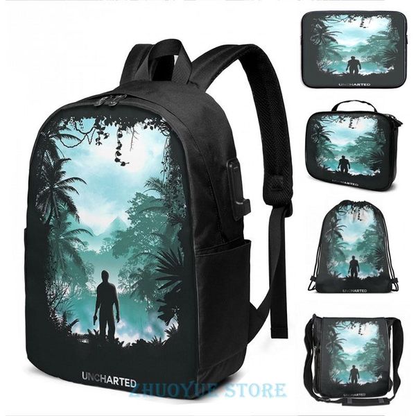 

backpack funny graphic print uncharted usb charge men school bags women bag travel laptop