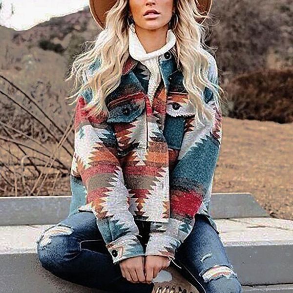 

women's jackets women 2021 fall and winter coats fashion clothes lapel printed woolen cardigan jacket coat abrigos, Black;brown