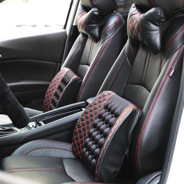 

seat cushions car waist lumbar electric massage red wine support cushion interior pillow auto office ultra-slim leather back headrest pad