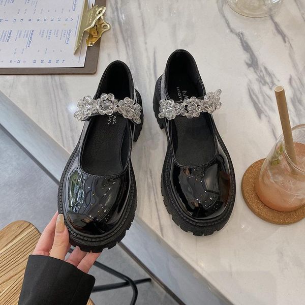 

black ice crystal thick soled mary jane shoes in 2021 sandals