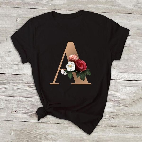 

women's t-shirt flower letter font a b c d e f g combination tshirts aesthetics female tees women ulzzang summer t shirt, White