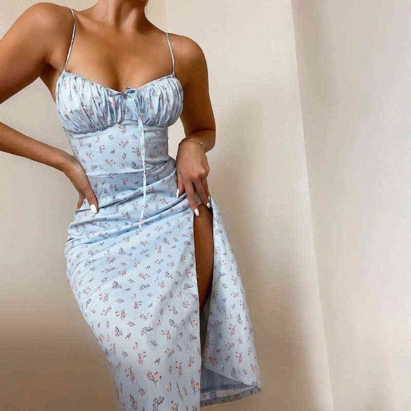 

woman's dress wind 2022 summer women's sling low cut fashion floral split mid length dress, Black;gray