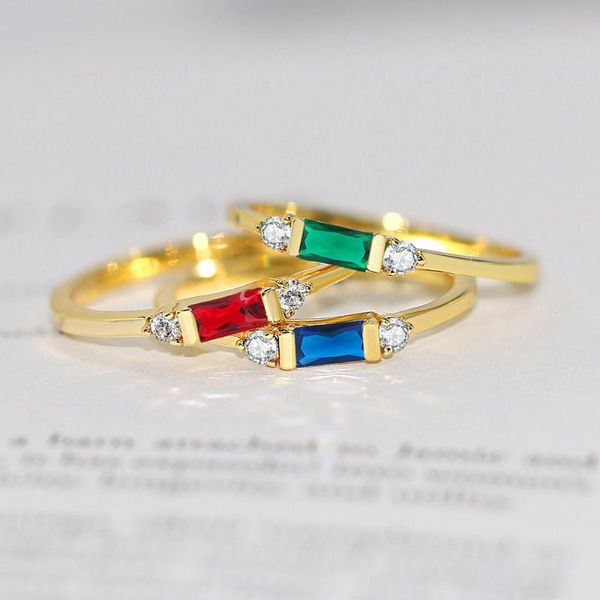 

wedding rings for women delicate square multicolor zircon light gold color proposal slim finger ring gift fashion jewelry r857, Slivery;golden
