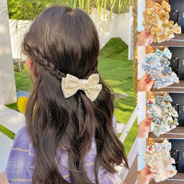 

hair accessories 8pcs/set fresh style print clips for girls kids sweet princess hairpin candy color lovely nice bows flower headdress, Slivery;white