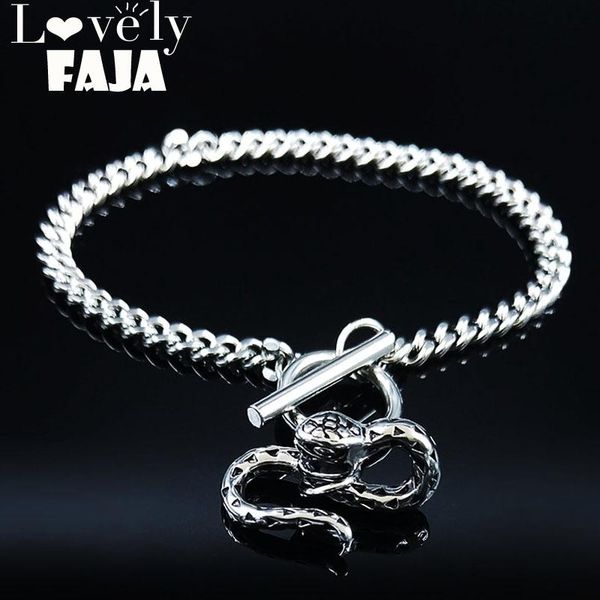 

link chain 2022 fashion punk snake stainless steel bracelets for women silver color bracelet jewelry pulsera mujer b18405link, Black