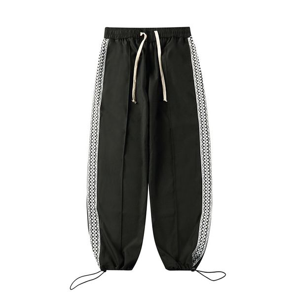 

pants fashionable the guochao side band leggings men's hip hop drawstring sweatpants loose wide leg, Black
