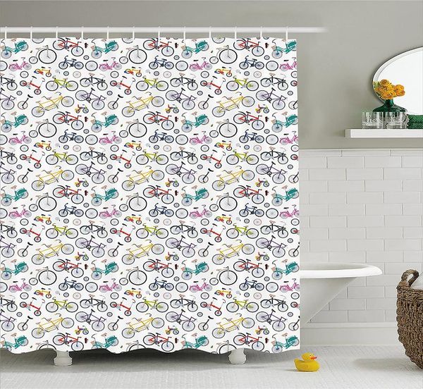 

shower curtains bicycle curtain retro style colorful bicycles of all styles and for age groups training wheels bathroom