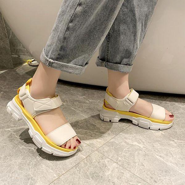 

5cm height flat sandals thick bottom women's fashion shoes woman sport, Black