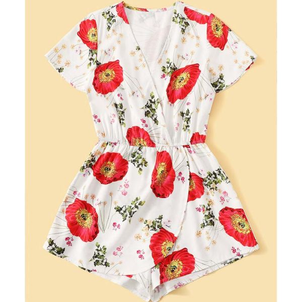

women's jumpsuits & rompers summer boho holiday playsuit ladies short sleeve v-neck beach style, Black;white
