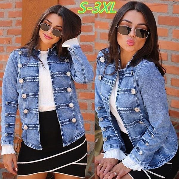 

women's jackets spring denim double-breasted female coat casual slim long sleeve short stand collar l349 i4zv, Black;brown