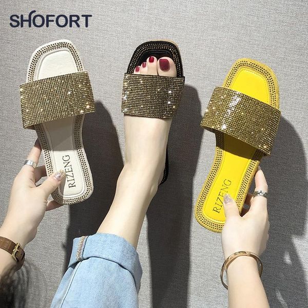 

women shoes fashion cool slippers summer outdoor casual non-slip bottom rhinestone bling, Black