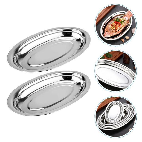 

dishes & plates 2pcs stainless steel oval steaming fish snack trays (silver)